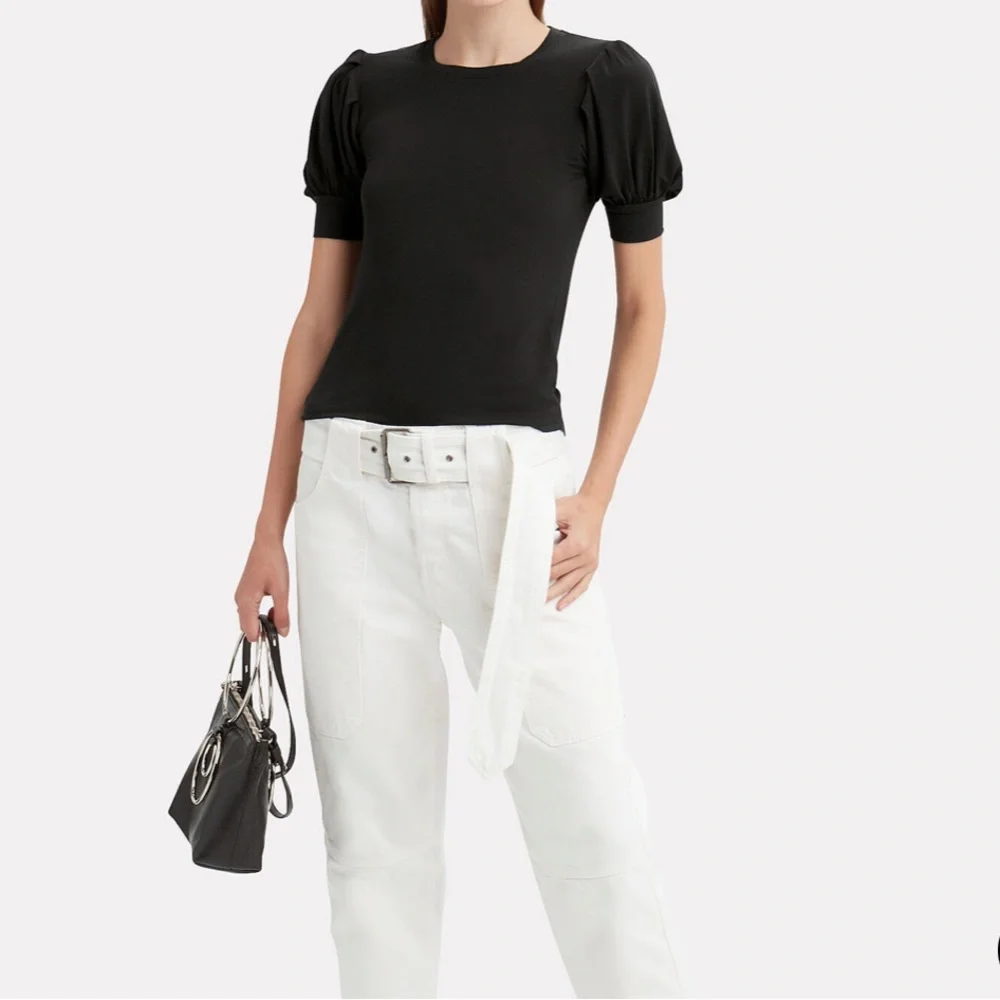 Frame Women's Balloon Short Sleeve Crew Neck Stretch Casual Tee Shirt